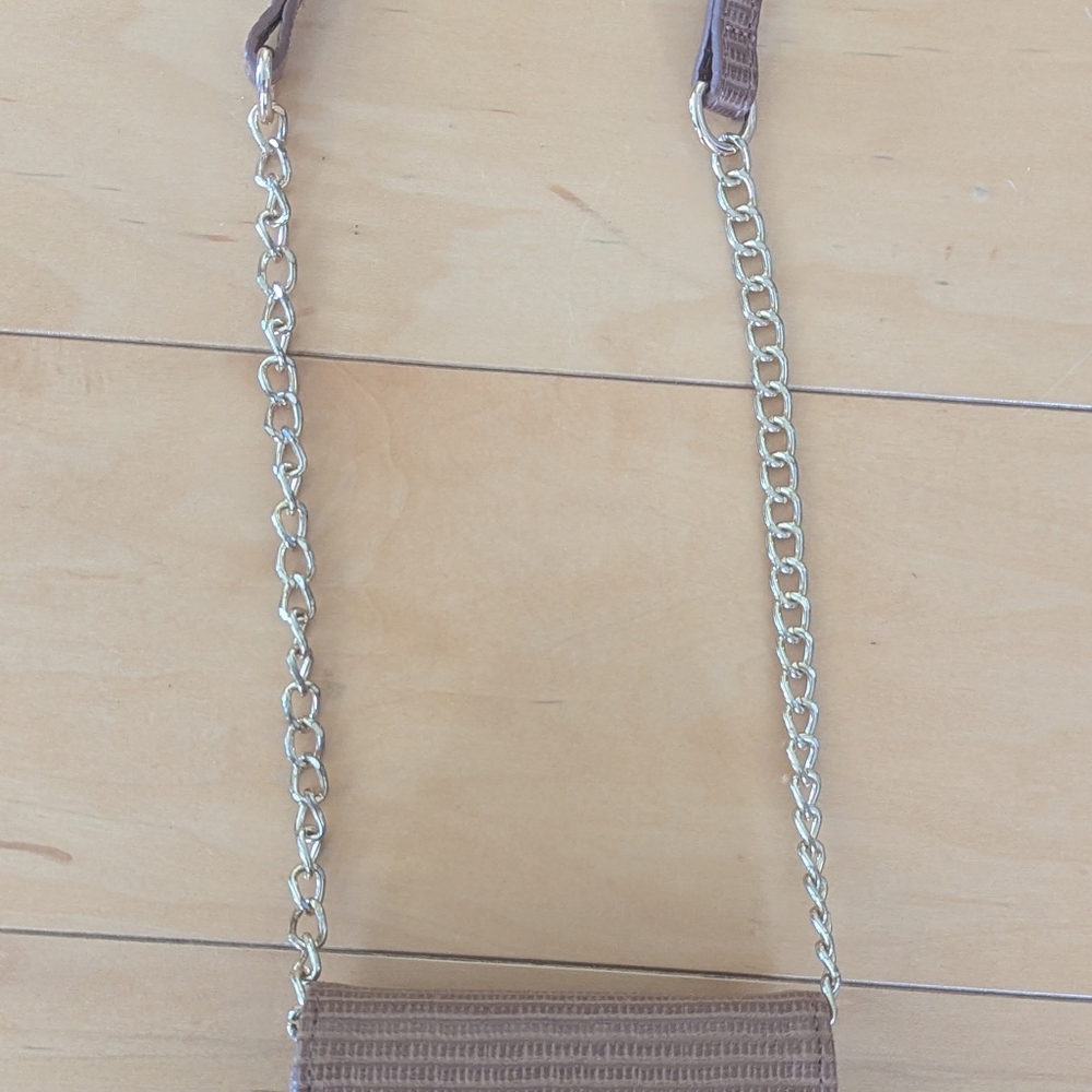 Tan Embossed Crossbody Phone Bag Gold Chain Mini Purse - Picture 10 of 11
